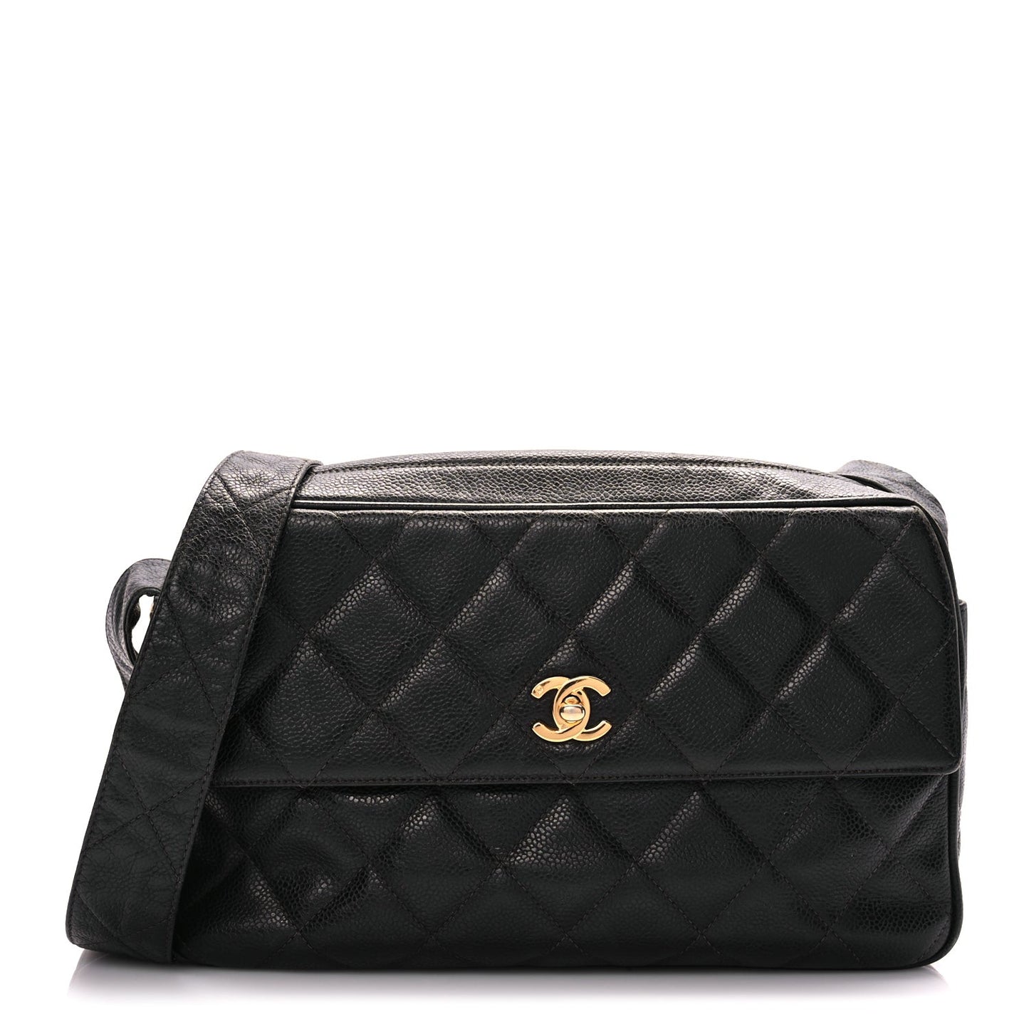 Caviar Quilted Flap Shoulder Bag Black