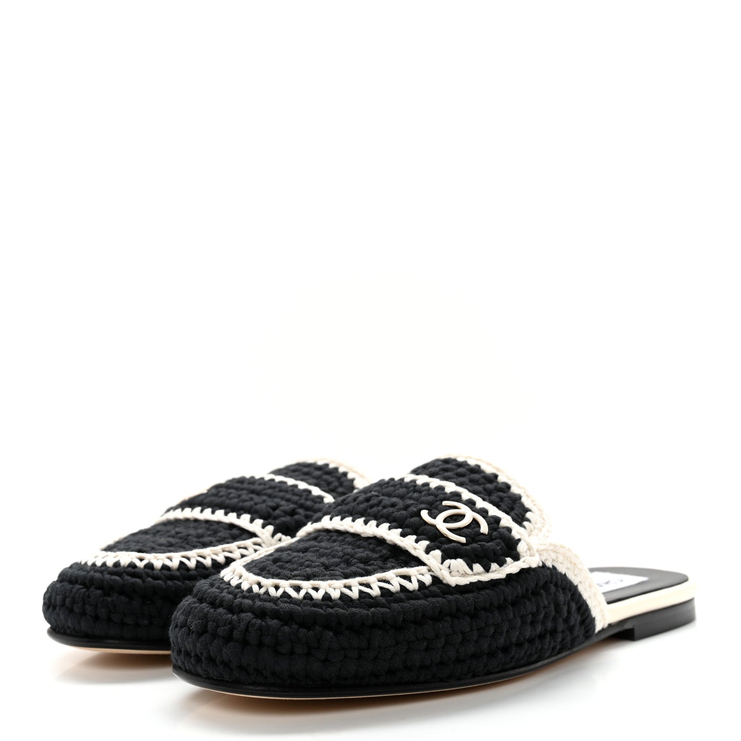 CHANE Crochet CC Mules 36 Black Ivory