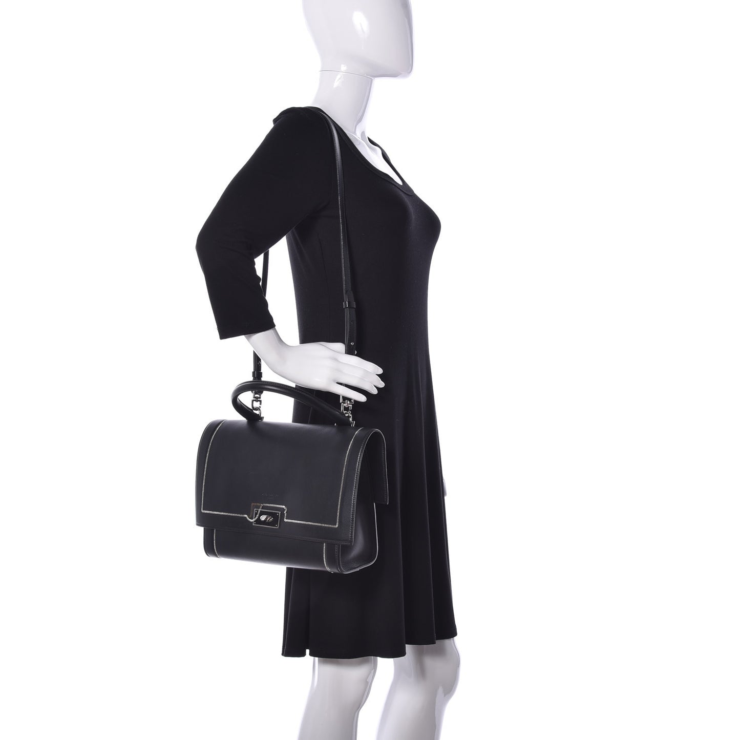 Grained Calfskin Chain Small Shark Lock Satchel Black