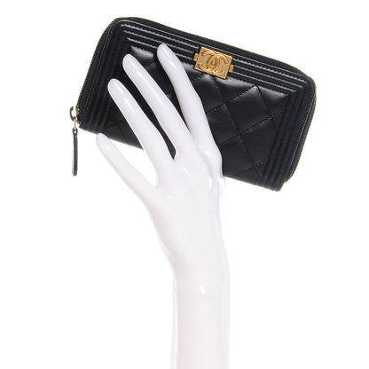Chanel Lambskin Quilted Small Boy Zip Around Wallet Black 2 of 9