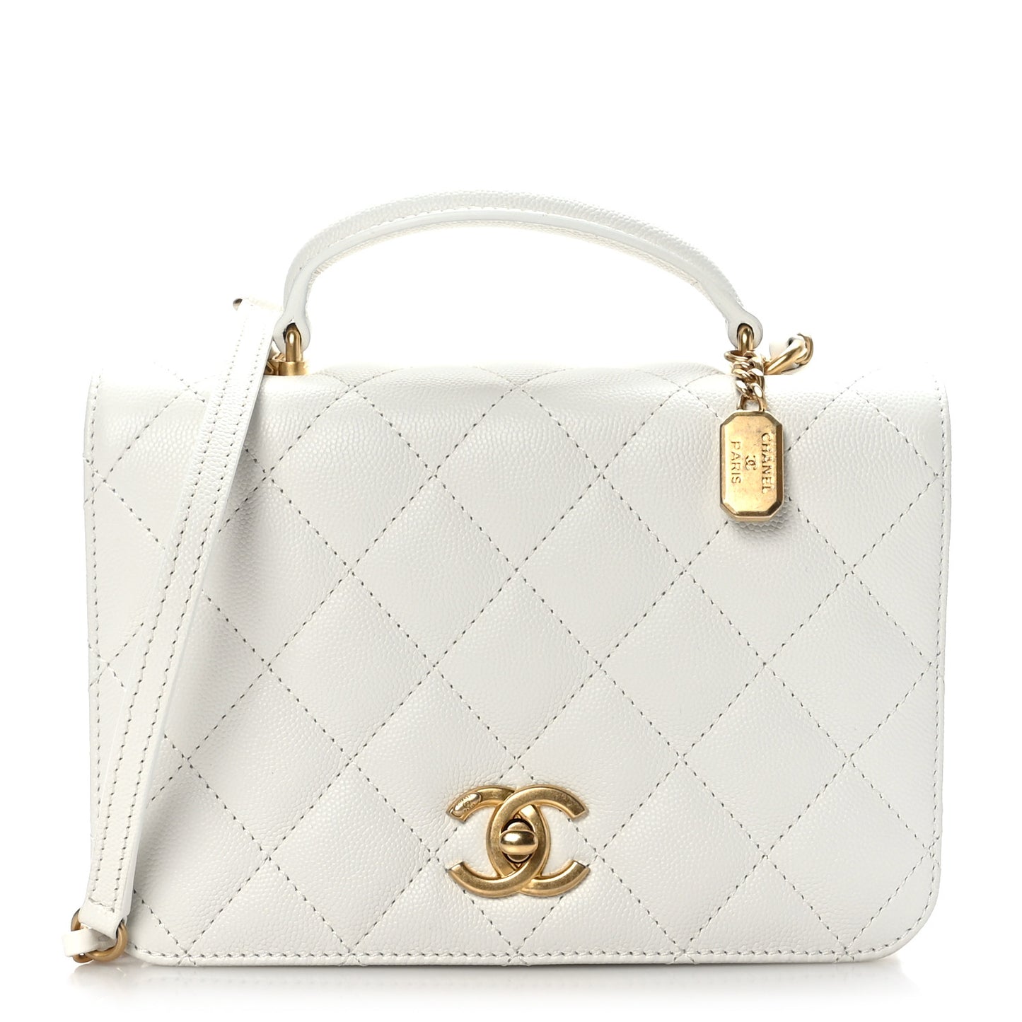 Caviar Quilted Small Top Handle Flap White
