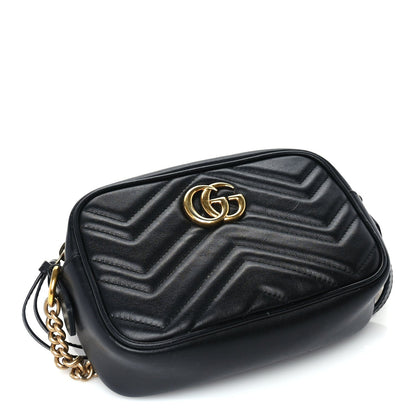 Gucci Calfskin Matelasse Mini GG Marmont Chain Shoulder Bag Black 3 of 8