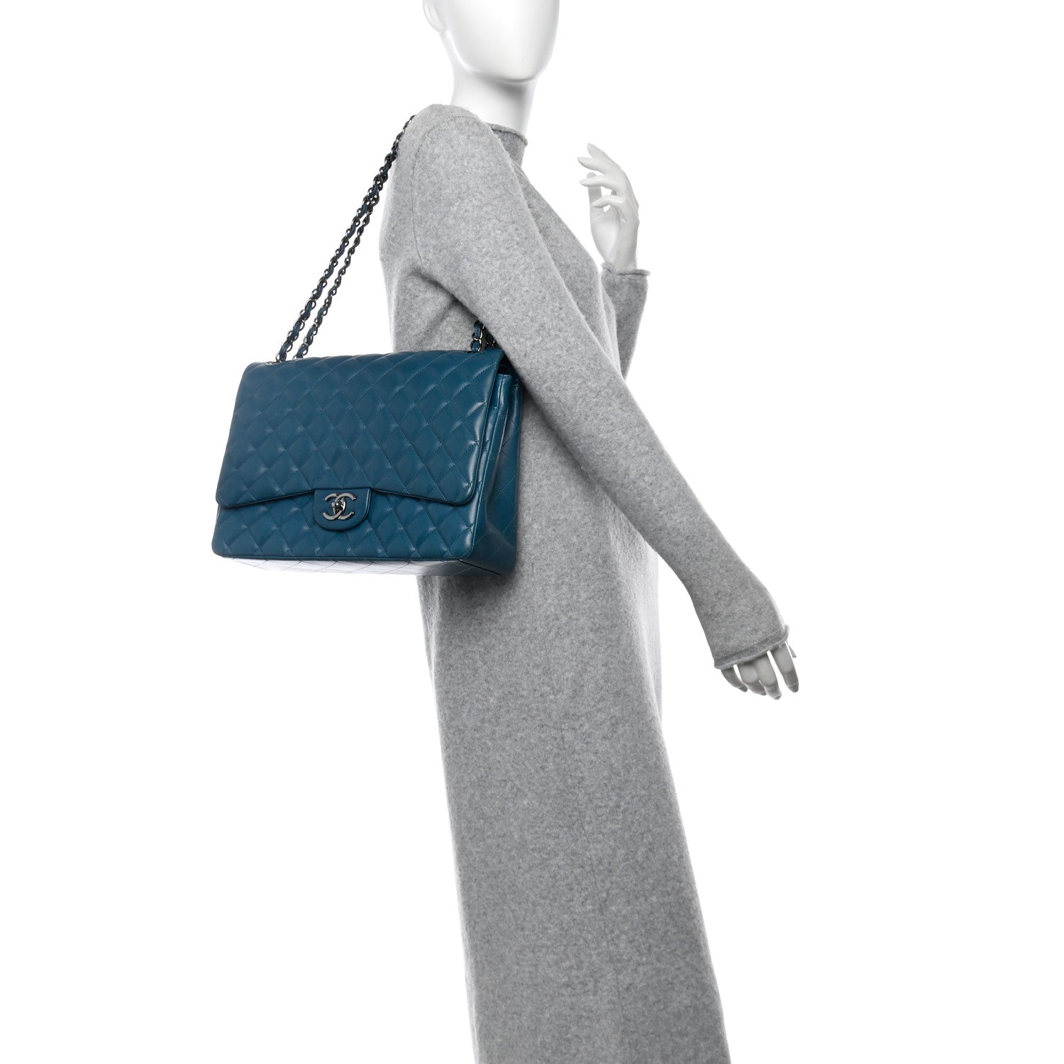 Chanel Lambskin Quilted Maxi Double Flap Turquoise 2 of 10