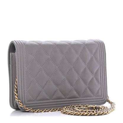 Chanel Caviar Quilted Boy Wallet On Chain WOC Grey 2 of 4