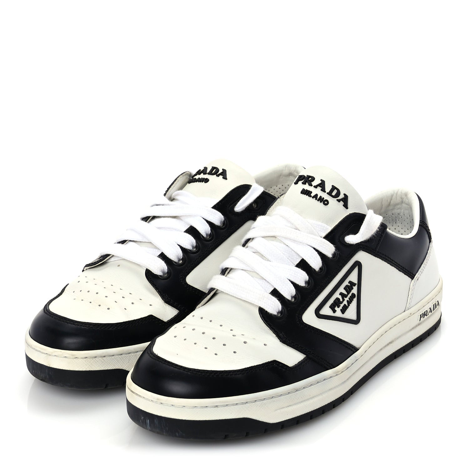 Prada Vitello Sport Spazzolato Rois Triangle Logo Womens Downtown Low Top 30mm Sneakers 38 White Black 2 of 8