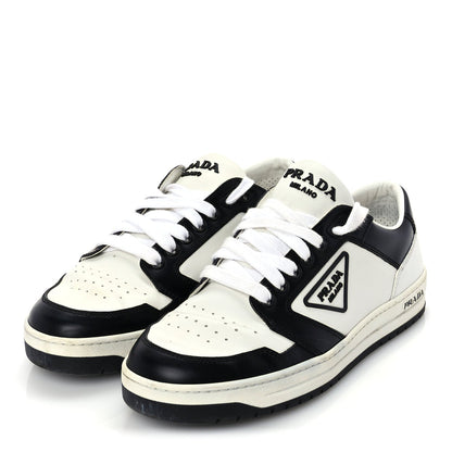 Prada Vitello Sport Spazzolato Rois Triangle Logo Womens Downtown Low Top 30mm Sneakers 38 White Black 2 of 8