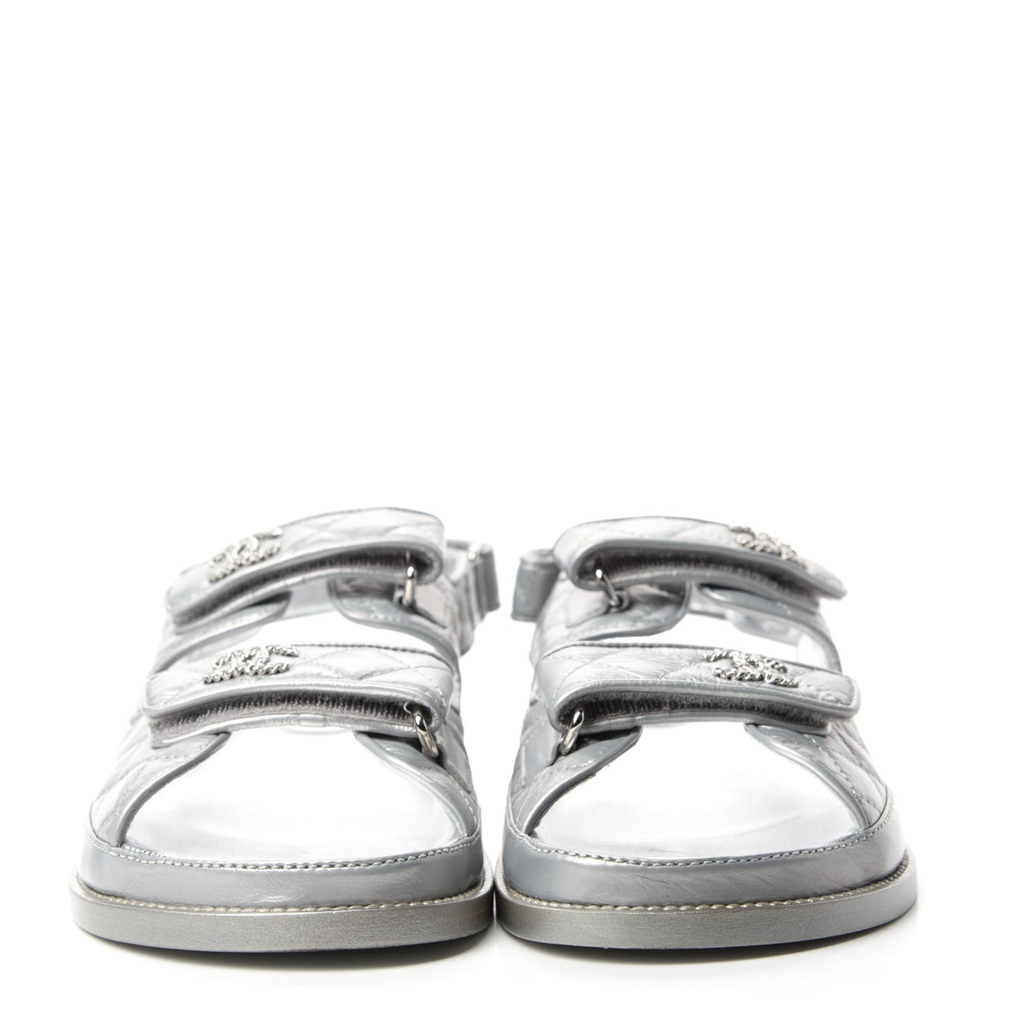 Iridescent Lambskin Velcro Dad Sandals 38.5 Silver