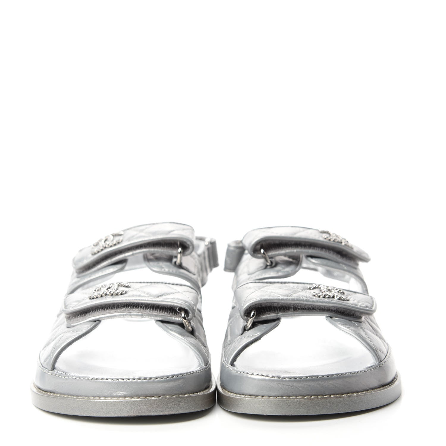 Chanel Iridescent Lambskin Velcro Dad Sandals 38.5 Silver 2 of 9