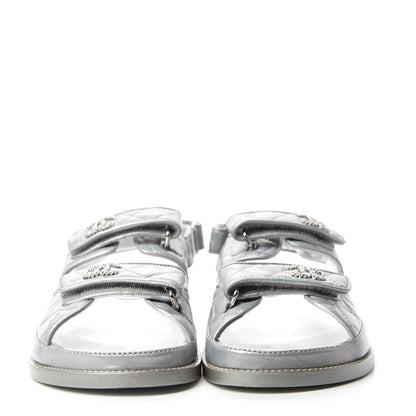 Chanel Iridescent Lambskin Velcro Dad Sandals 38.5 Silver 2 of 9