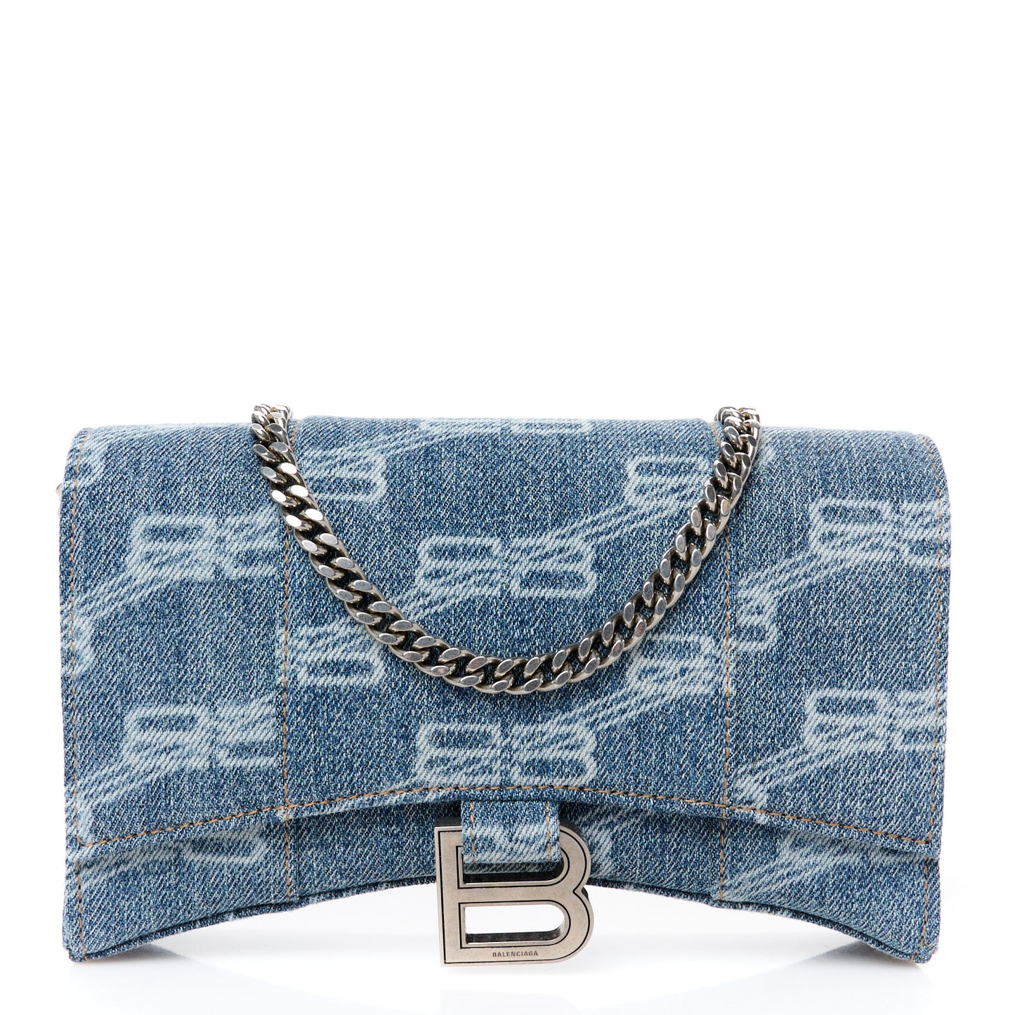 Denim BB Monogram Hourglass Chain Bag Blue