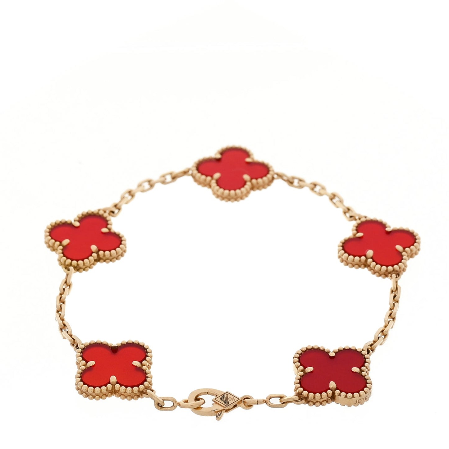 18K Yellow Gold Carnelian 5 Motifs Vintage Alhambra Bracelet