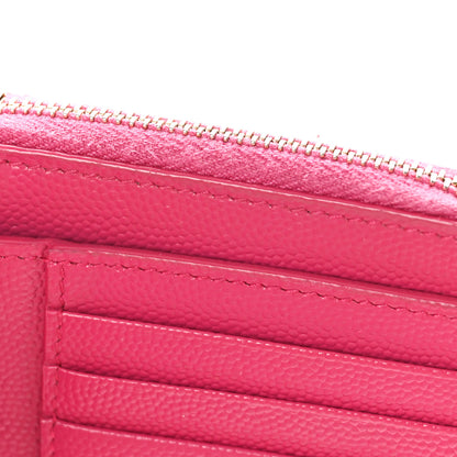 Saint Laurent Grain De Poudre Matelasse Chevron Monogram Compact Zip Around Wallet Fuxia Couture 10 of 10