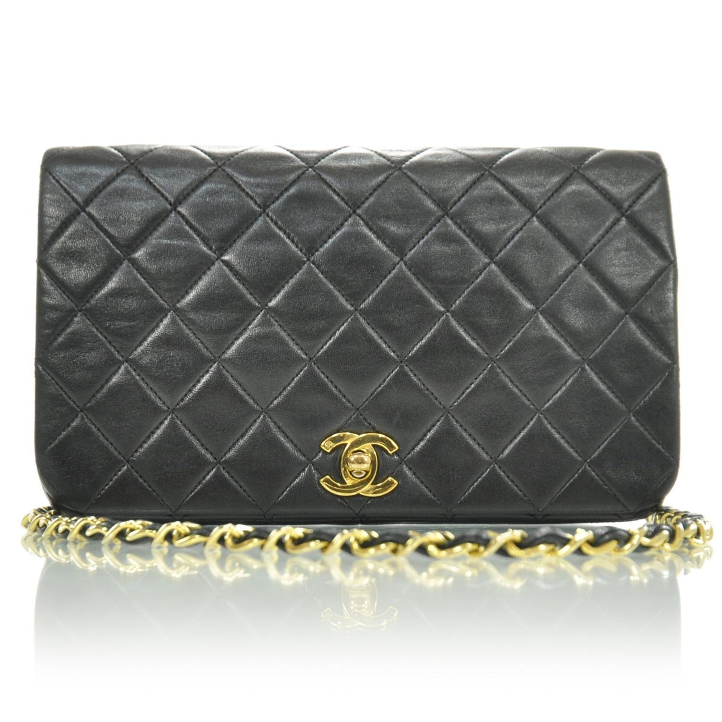 Lambskin Quilted Small Flap Black GHW