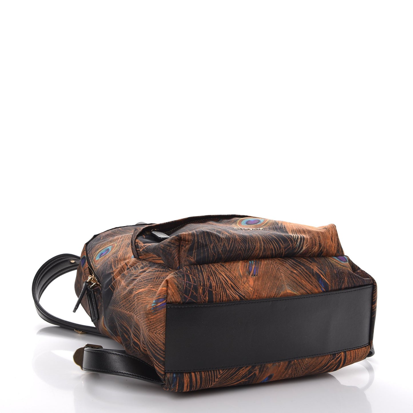 Nylon Calfskin Peacock Print Backpack Brown