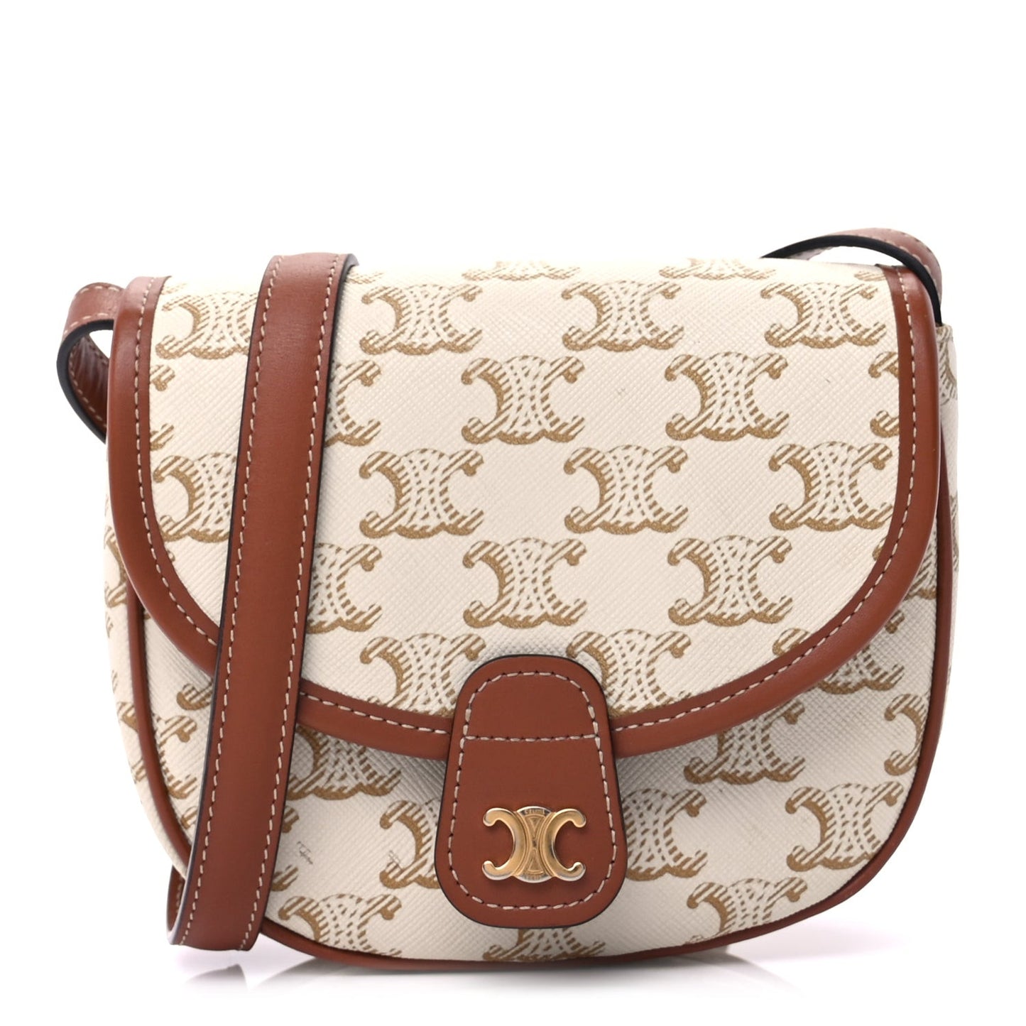 Triomphe Canvas Calfskin Mini Besace Bag  White