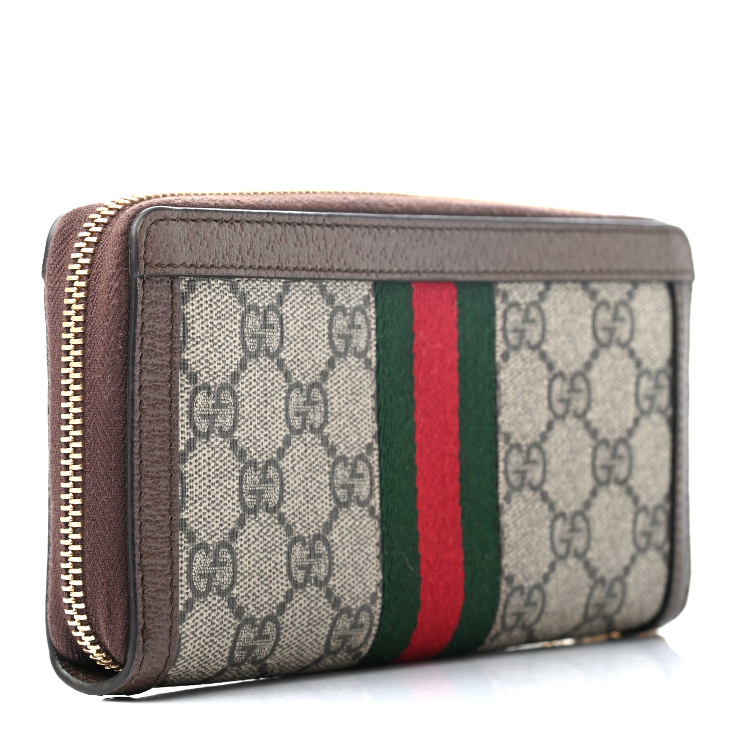 GG Supreme Monogram Web Ophidia Zip Around Wallet Brown