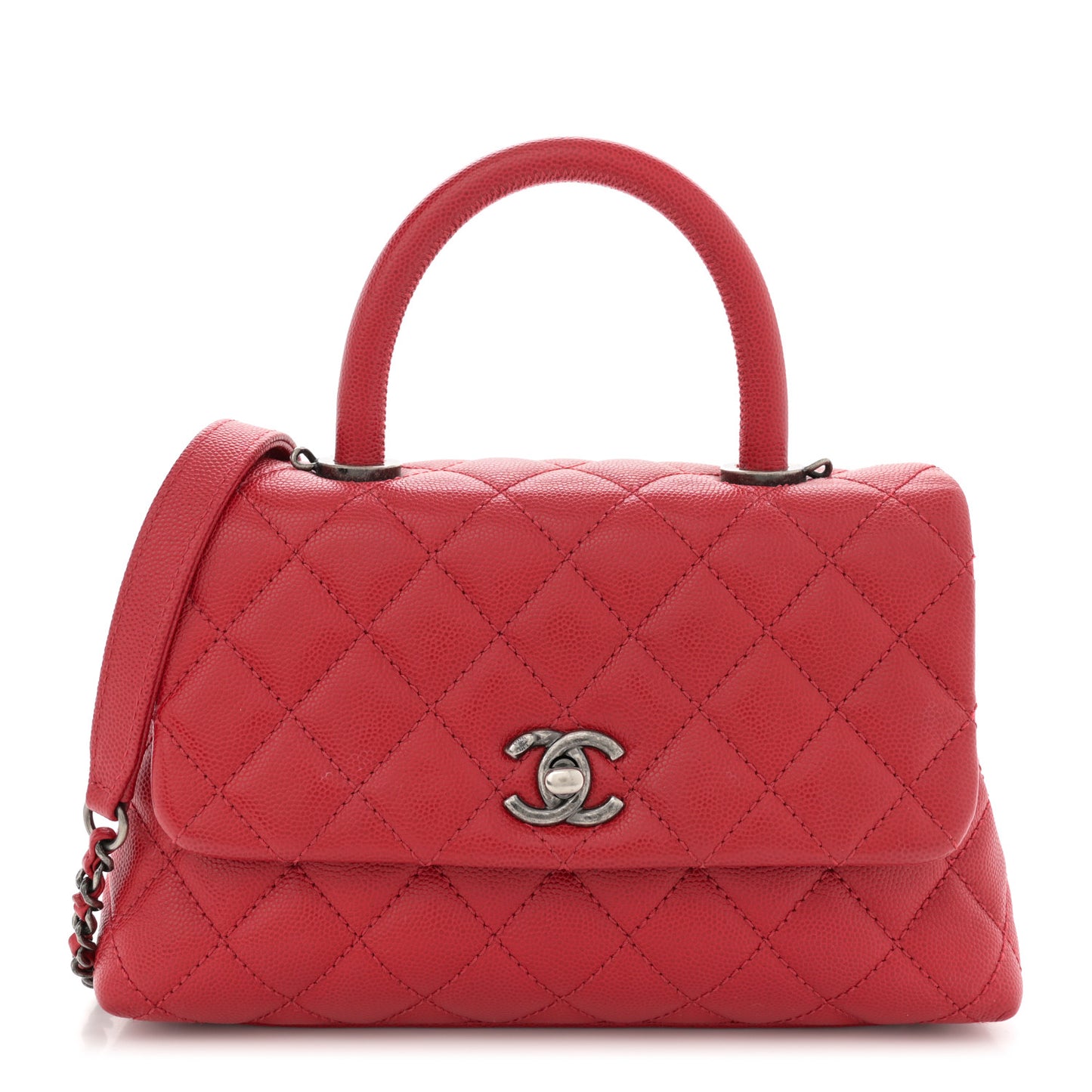 Caviar Quilted Mini Coco Handle Flap Red