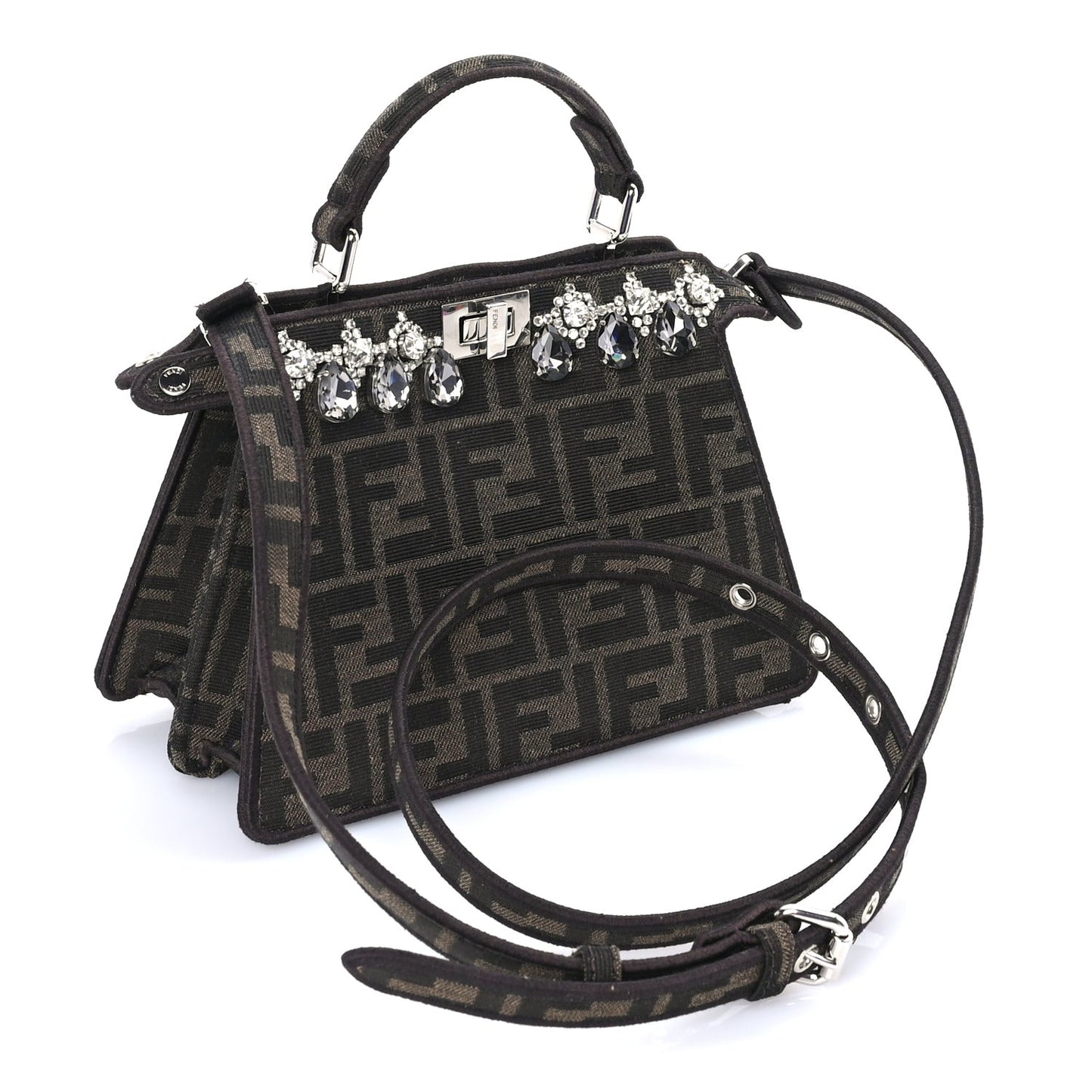 Fabric Jacquard FF 1974 Crystal Petite Peekaboo I SEE U Satchel Tabacco Moro