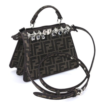 Fendi Fabric Jacquard FF 1974 Crystal Petite Peekaboo I SEE U Satchel Tabacco Moro 2 of 7