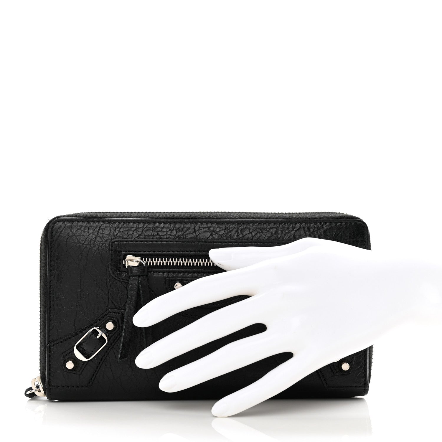 Balenciaga Agneau Classic Silver Hardware Continental Zip Around Wallet Black 2 of 8