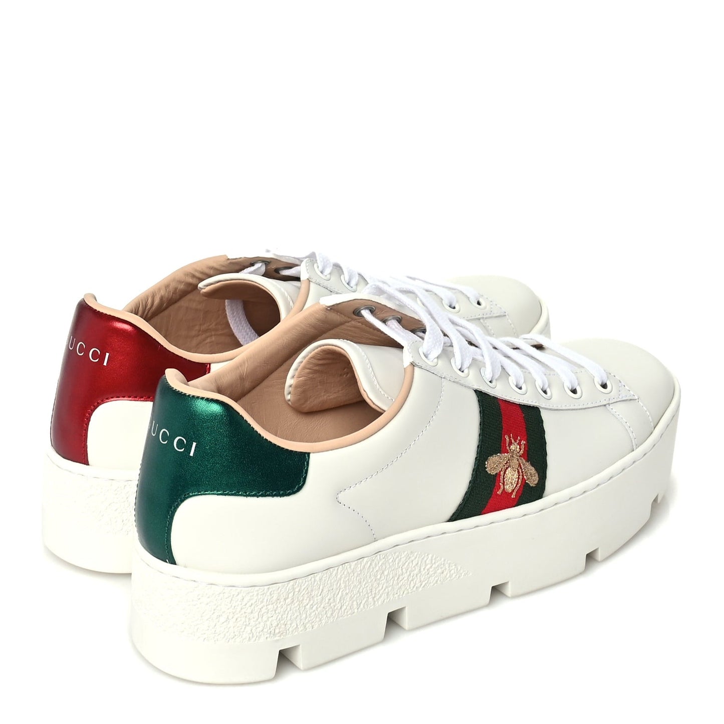 Calfskin Web Womens Ace Platform Sneakers 38.5 White
