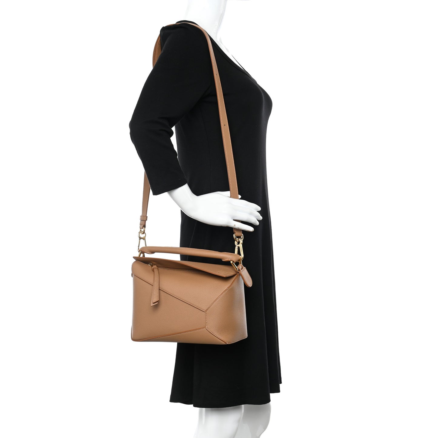 Soft Grained Small Puzzle Edge Bag Toffee