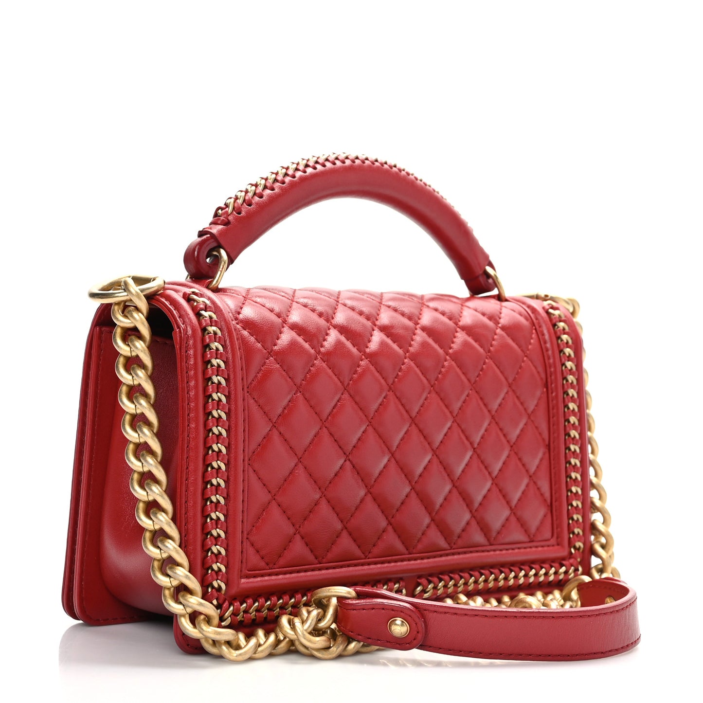 Lambskin Quilted Medium Top Handle Boy Flap Red