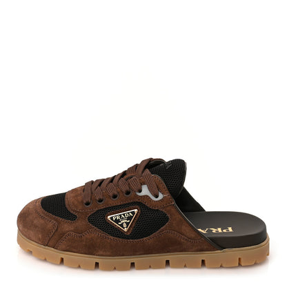 Prada Rete Scamosciato Triangle Logo Trail Mules 36 Cacao 1 of 8