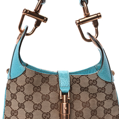 Gucci Monogram Mini Piston Lock Jackie O Hobo Blue 6 of 8
