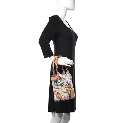 Gucci Canvas Floral Flora Bamboo Handle Bag White 2 of 11