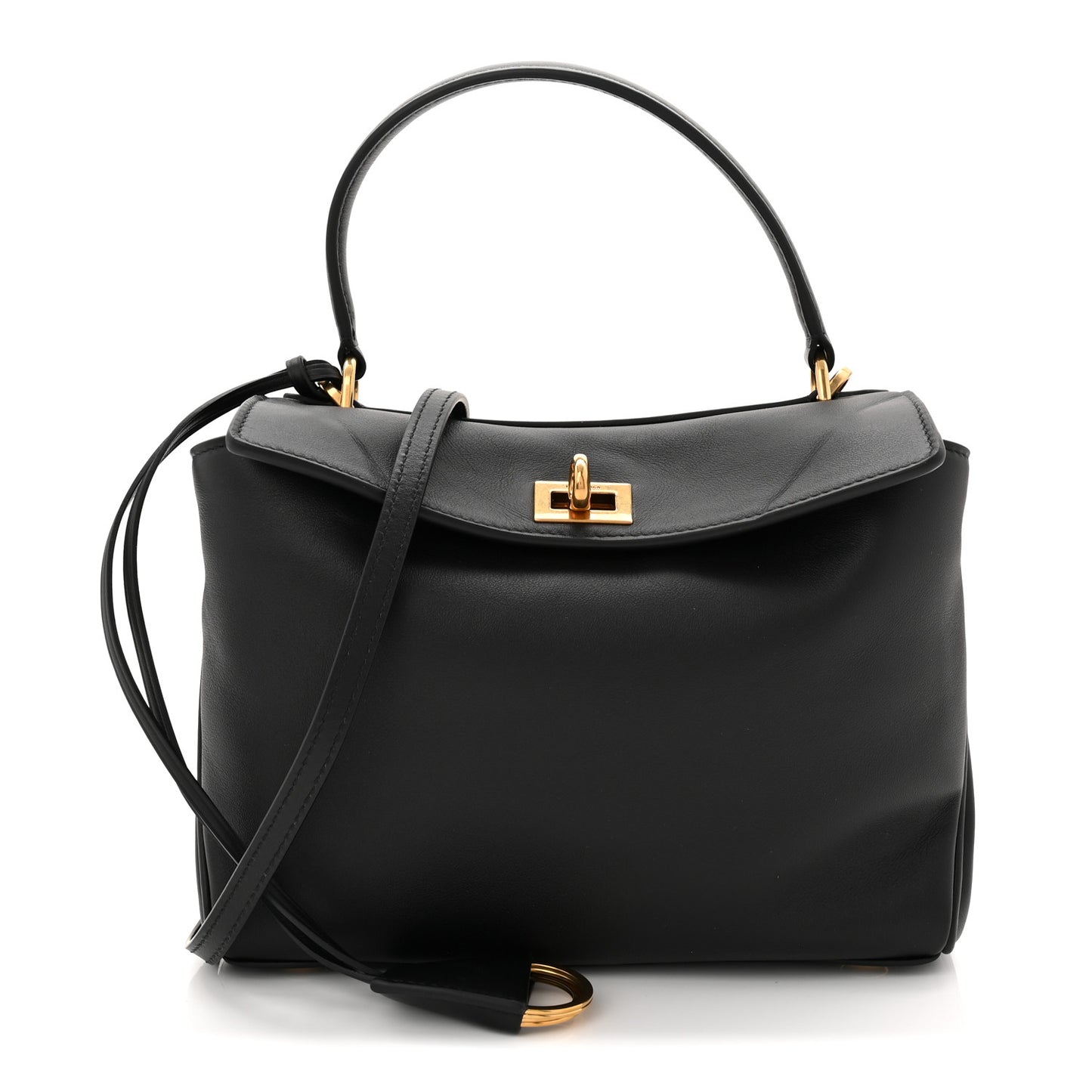 Natural Smooth Calfskin Mini Rodeo Top Handle Handbag Black