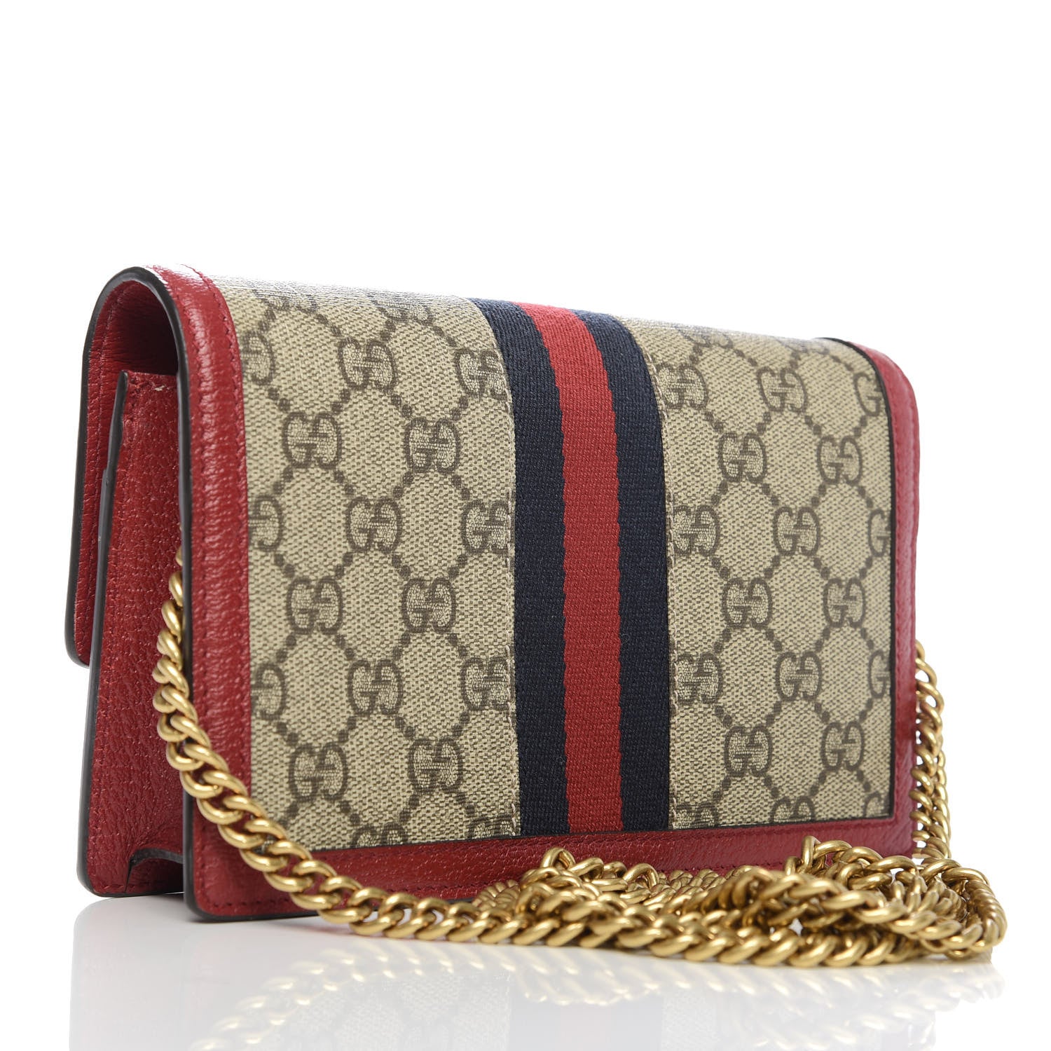 Gucci GG Supreme Monogram Web Queen Margaret Chain Wallet Red 3 of 9