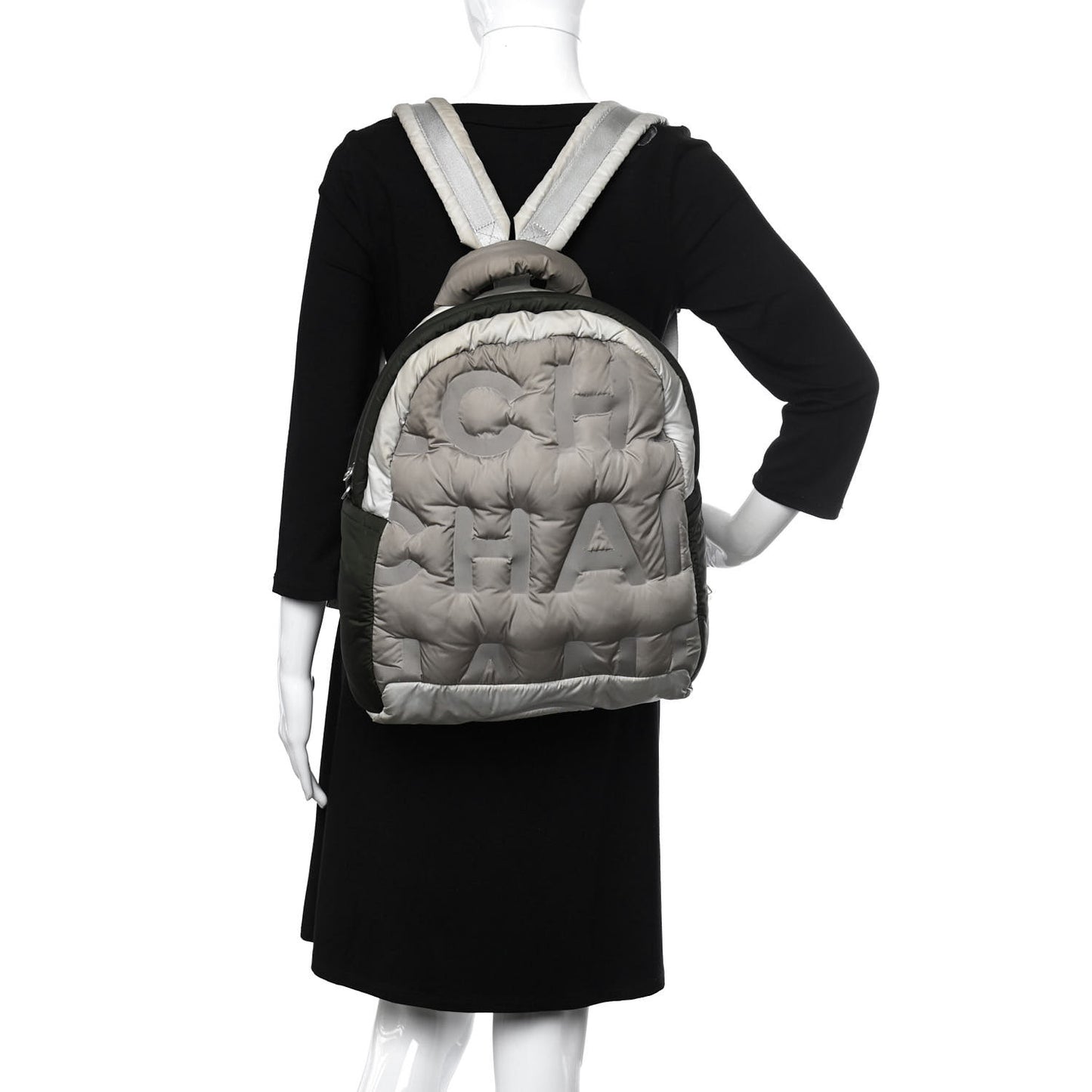 Nylon Embossed Small Doudoune Backpack Black Grey White