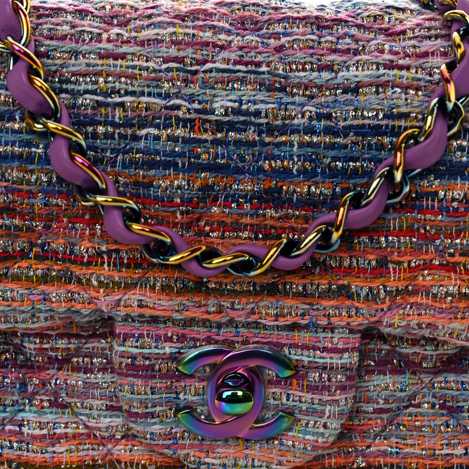 Chanel Tweed Quilted Mini Rectangular Flap Blue Pink Orange 8 of 10