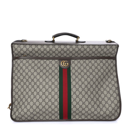 Gucci GG Supreme Monogram Textured Dollar Calfskin Web Ophidia Savoy Garment Bag Beige Ebony New Acero 1 of 7