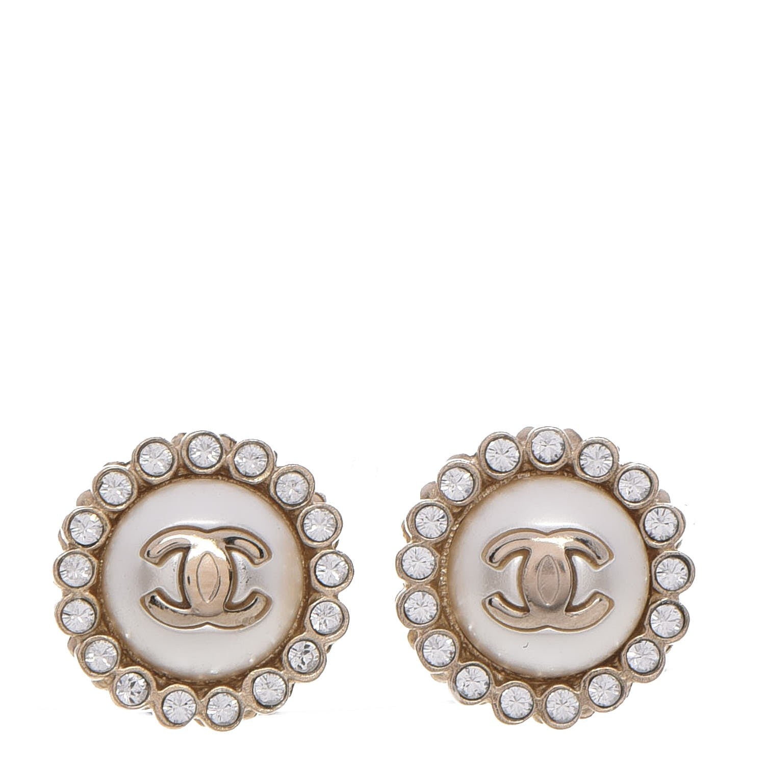 Chanel Pearl Crystal CC Earrings Gold 1 of 5