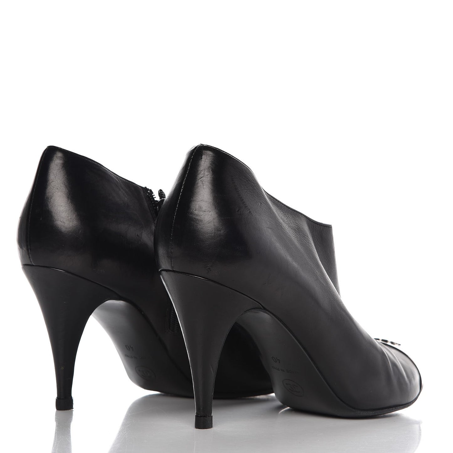 Calfskin CC Cap Toe Ankle Boots 40 Black Silver