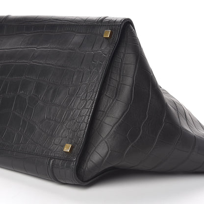 Celine Calfskin Crocodile Embossed Medium Phantom Luggage Black 9 of 9