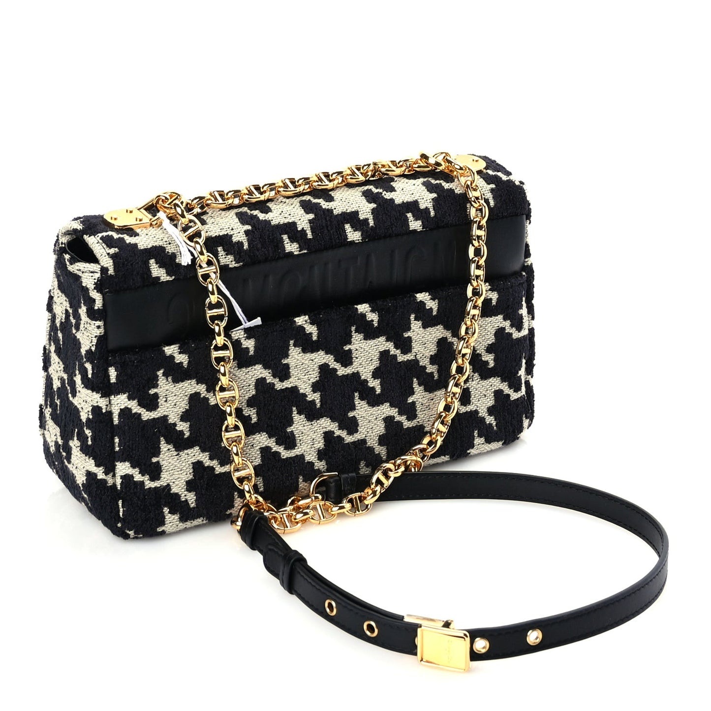 Technical Canvas Macro Houndstooth Medium Caro Bag Black White