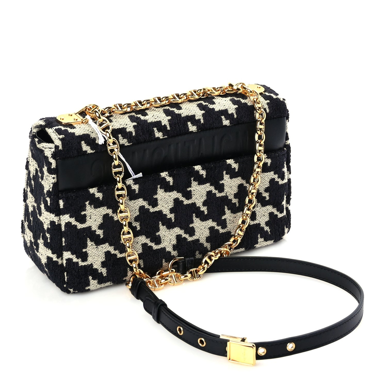 Christian Dior Technical Canvas Macro Houndstooth Medium Caro Bag Black White 2 of 8