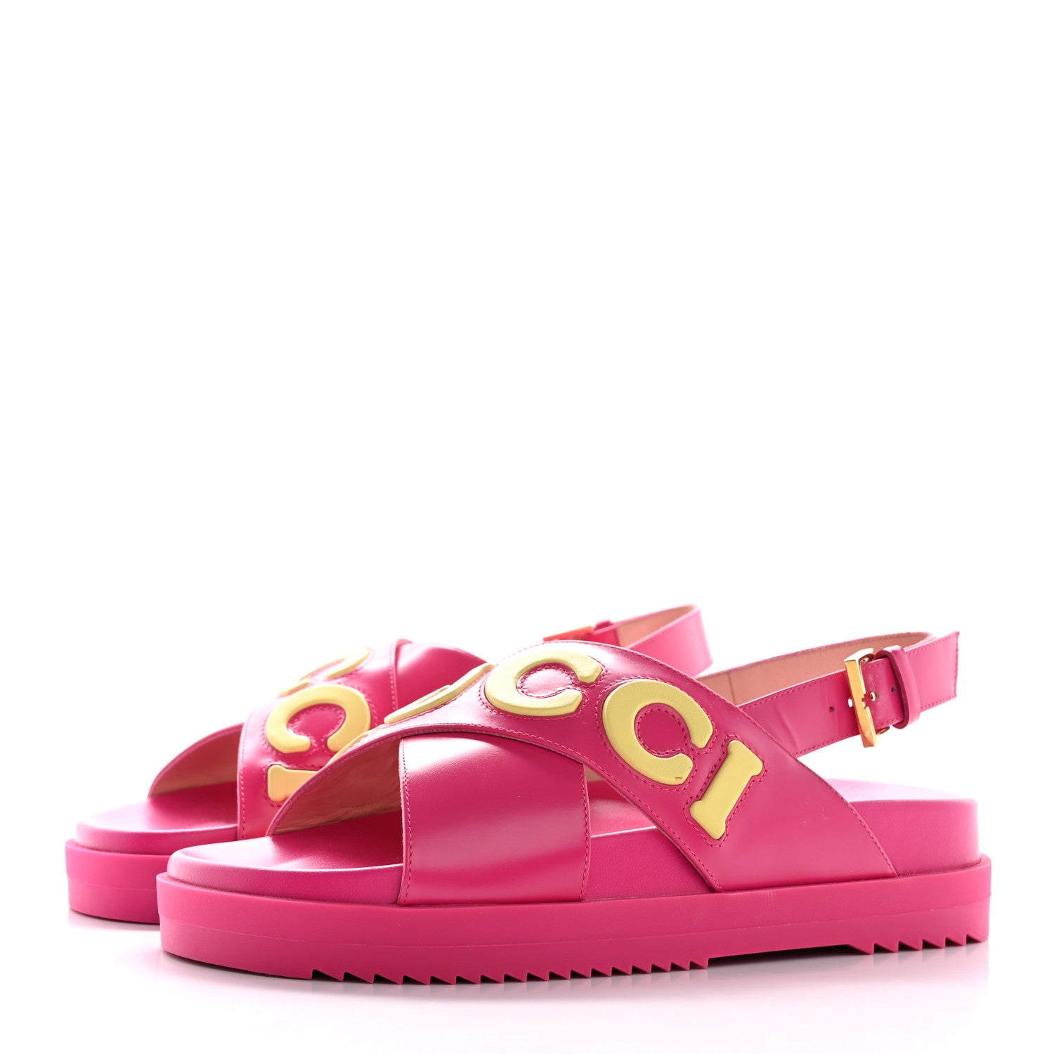 Gucci Calfskin Elizabeth Nappa Charlotte Logo Slingback Sandals 37.5 Fancy Fuchsia 4 of 13