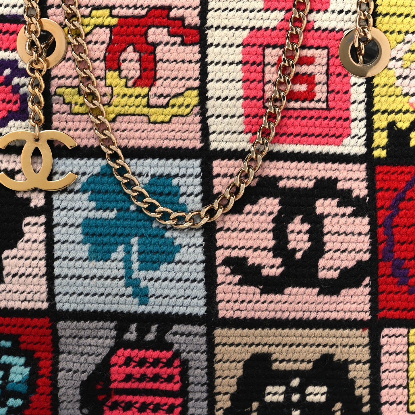 Needlepoint Precious Symbols Shoulder Bag Black