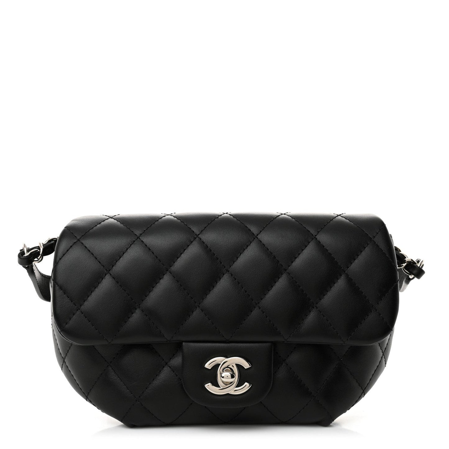 Calfskin Quilted CC Uniform Flap Belt Bag Black