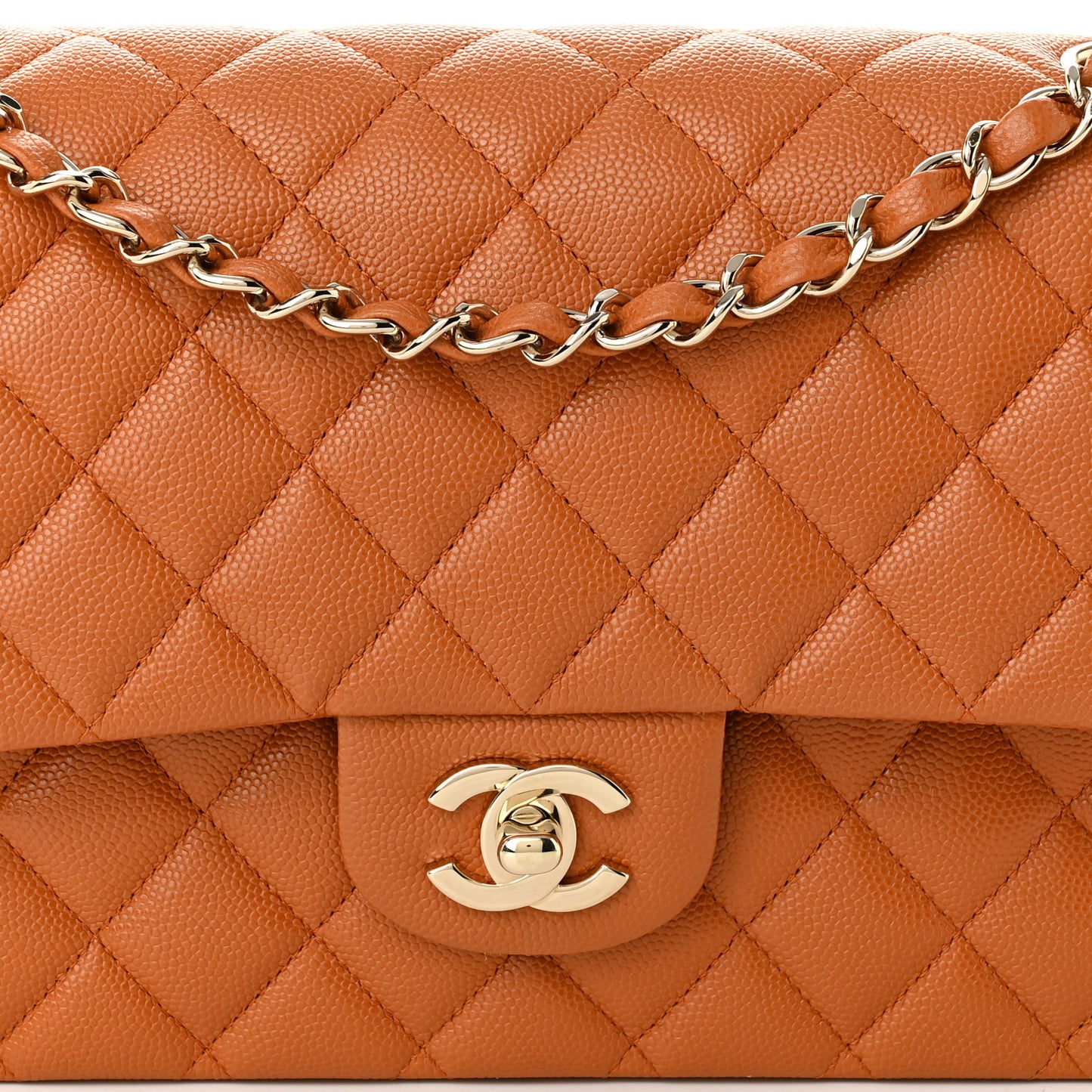 Caviar Quilted Medium Double Flap Light Brown