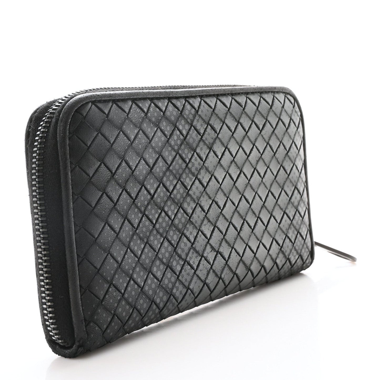 Nappa Intrecciato Dot Zip Around Wallet Black Grey