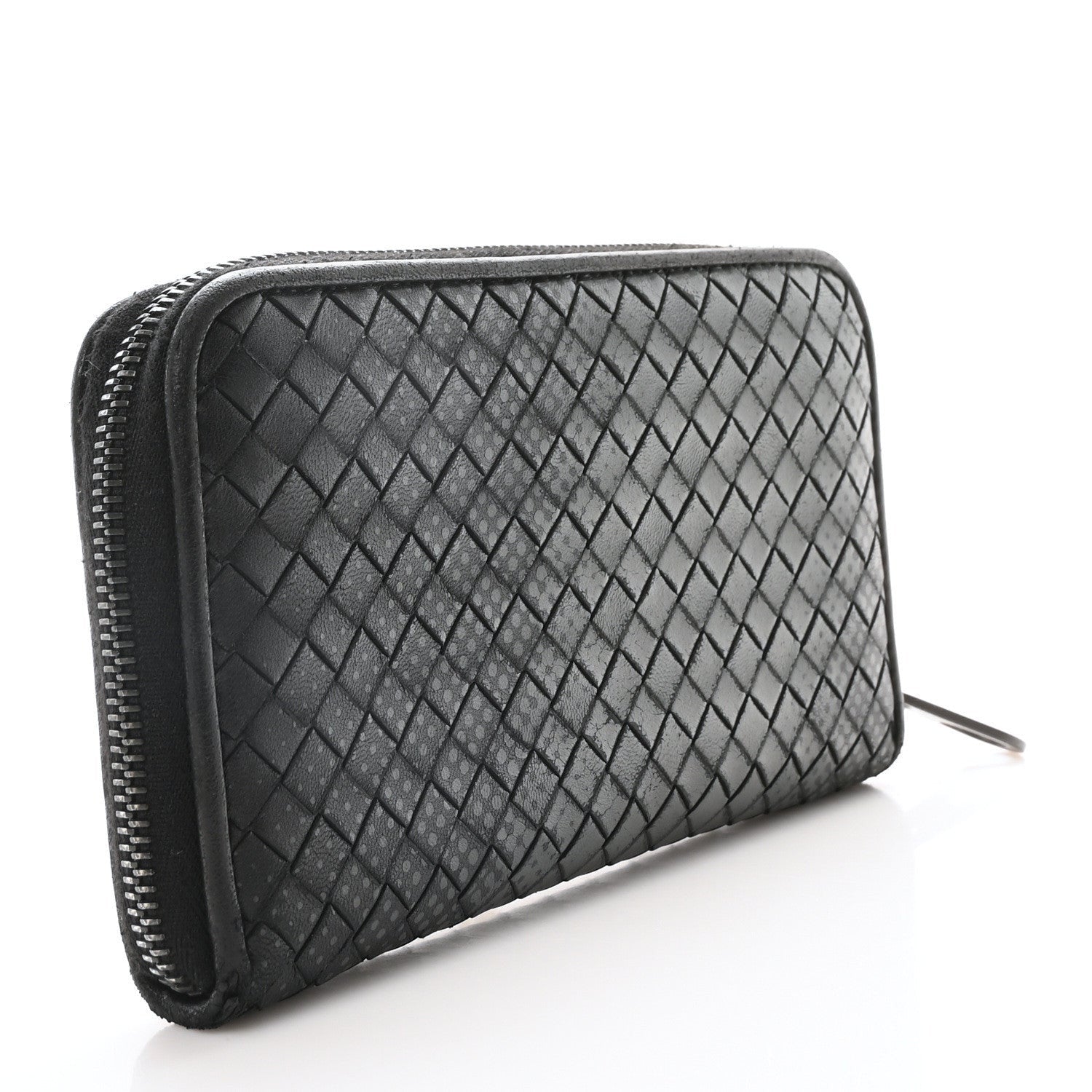 Bottega Veneta Nappa Intrecciato Dot Zip Around Wallet Black Grey 2 of 7