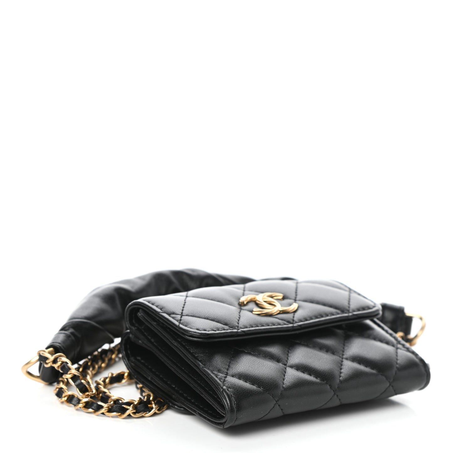 Lambskin Quilted Card Holder with Chain Black