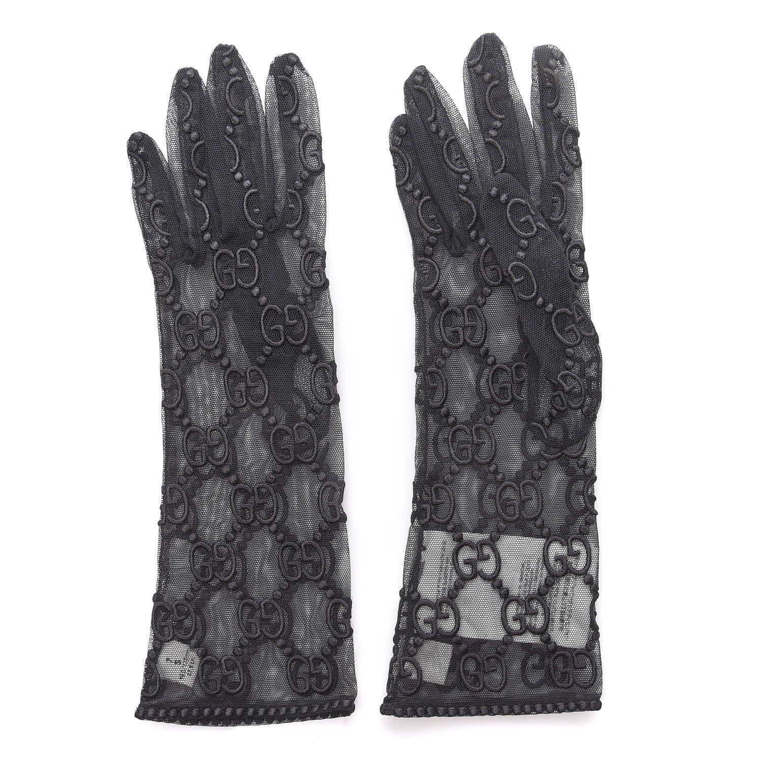 Gucci GG Monogram Tule Sheer Gloves S Gray 1 of 4