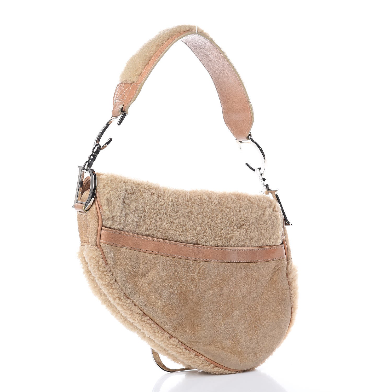Christian Dior Shearling Flight Saddle Bag Beige 3 of 13