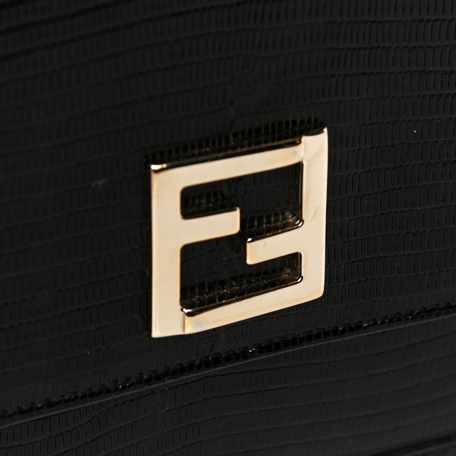 Fendi Calfskin Lizard Embossed Wallet on Chain Black 6 of 15